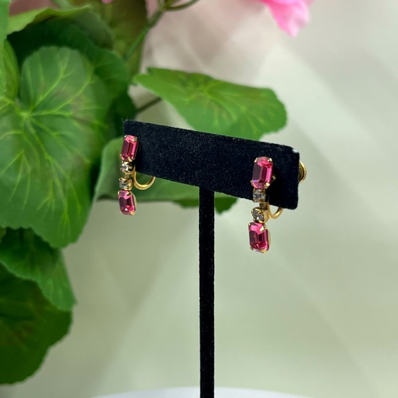 12K GF Arthur Pepper Signed Vintage Pink Crystal Screw Back Earrings - Picture 4 of 7